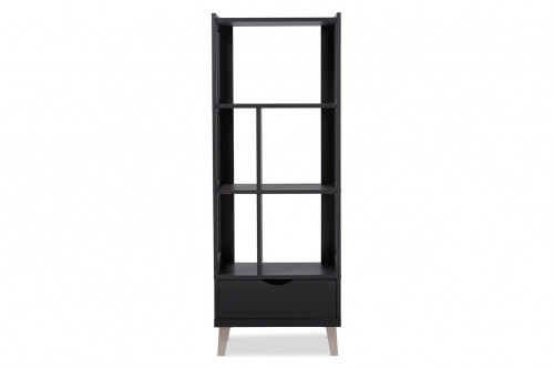 Baxton™ Kalien Modern Leaning Bookcase with Display Shelves - One Drawer