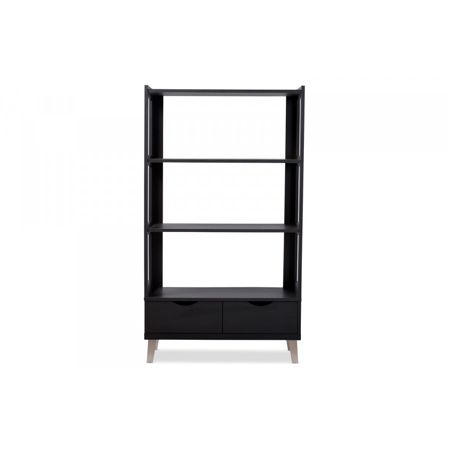Baxton - Kalien Modern Leaning Bookcase with Display Shelves in Two Drawers