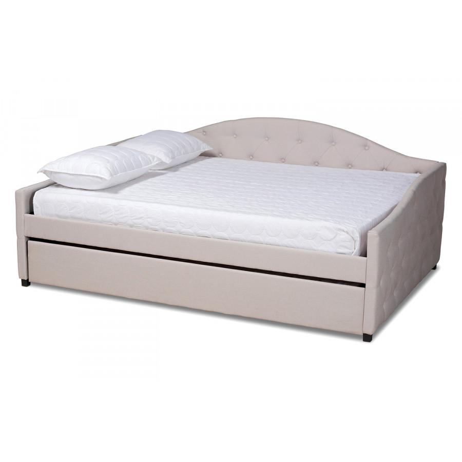 Baxton Becker Modern Queen Size Daybed with Trundle - Beige