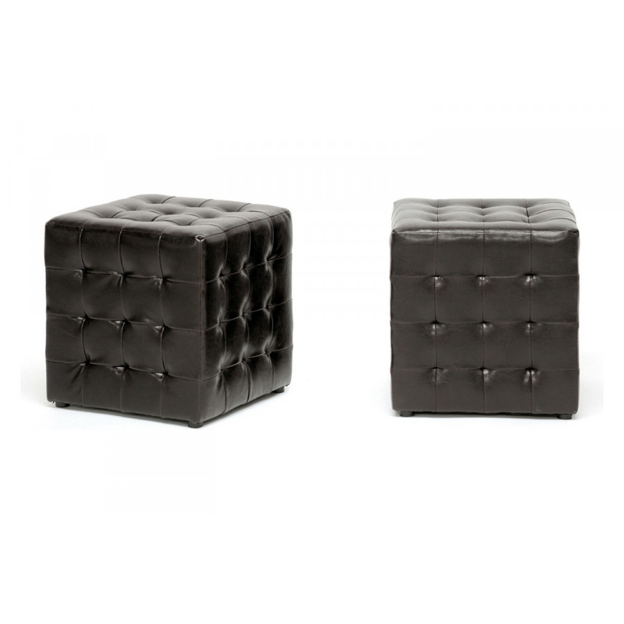 Baxton Siskal Modern 2-Piece Cube Ottoman - Dark Brown