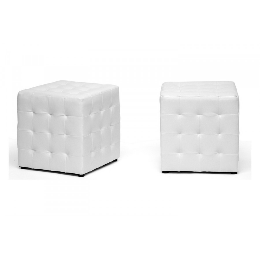 Baxton Siskal Modern 2-Piece Cube Ottoman - White