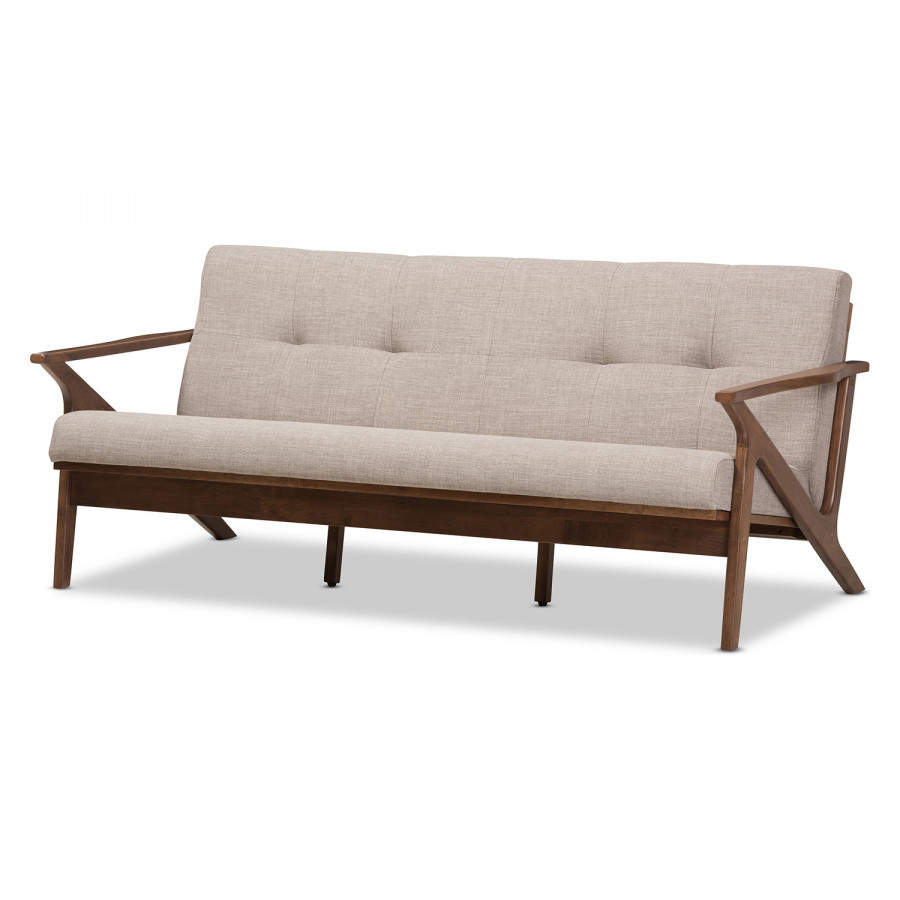 Baxton Bianca Mid-Century Modern 3-Seater Sofa - Light Gray