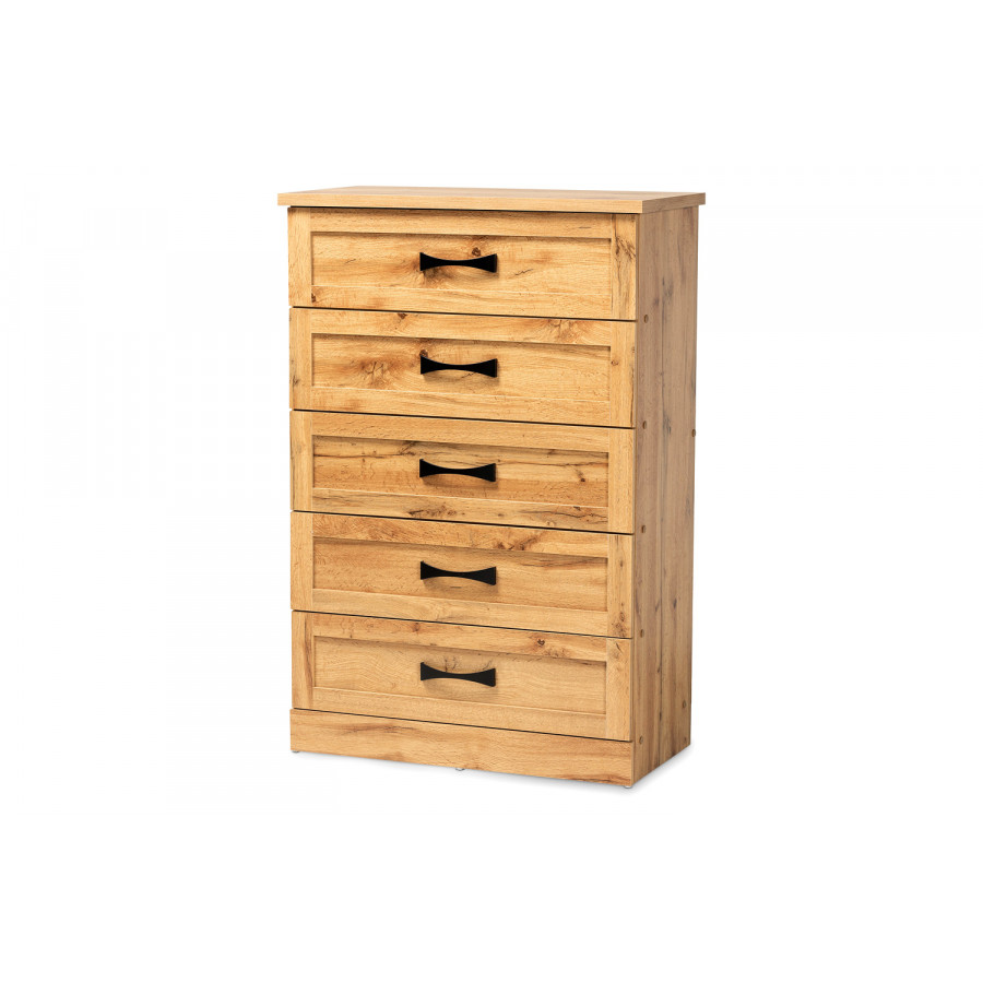 Baxton Colburn Modern 5-Drawer Tallboy Storage Chest - Oak Brown