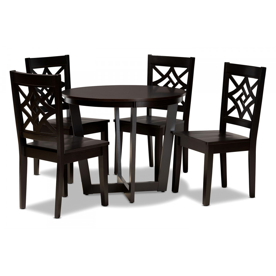 Baxton Brava Modern 5-Piece Dining Set - Dark Brown