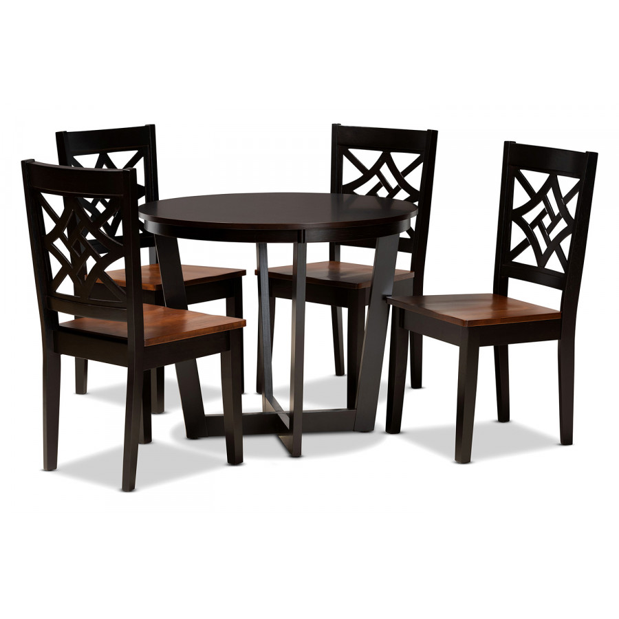 Baxton Brava Modern 5-Piece Dining Set - Two-Tone Dark Brown
