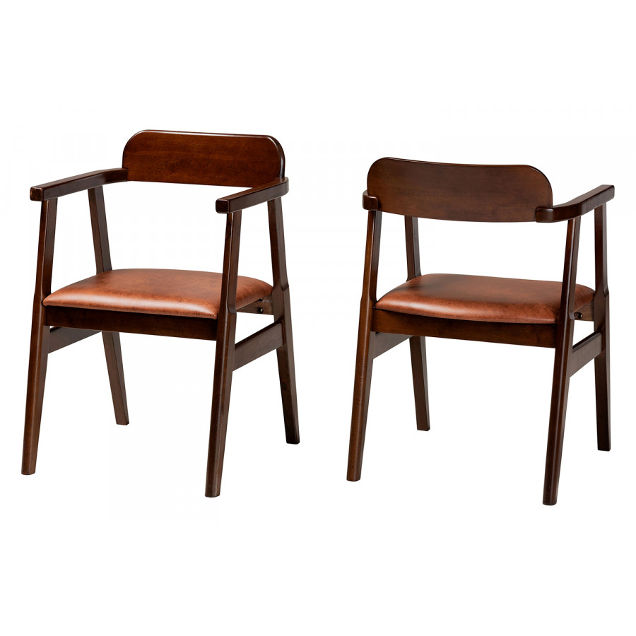 Baxton Cleo Mid-Century Modern 2-Piece Dining Chair Set - Light Brown