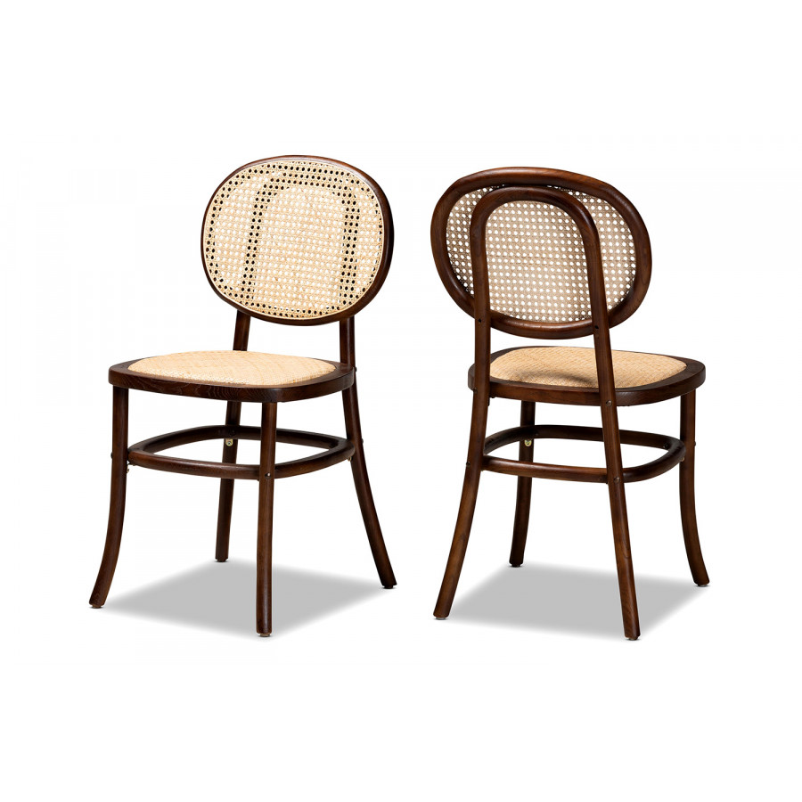 Baxton Garold Mid-Century Modern 2-Piece Cane Dining Chair Set - Walnut Brown