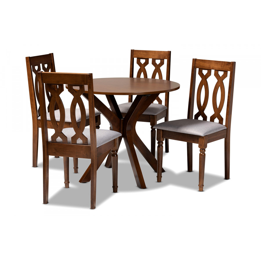 Baxton Callie Modern 5-Piece Dining Set - Gray/Walnut Brown