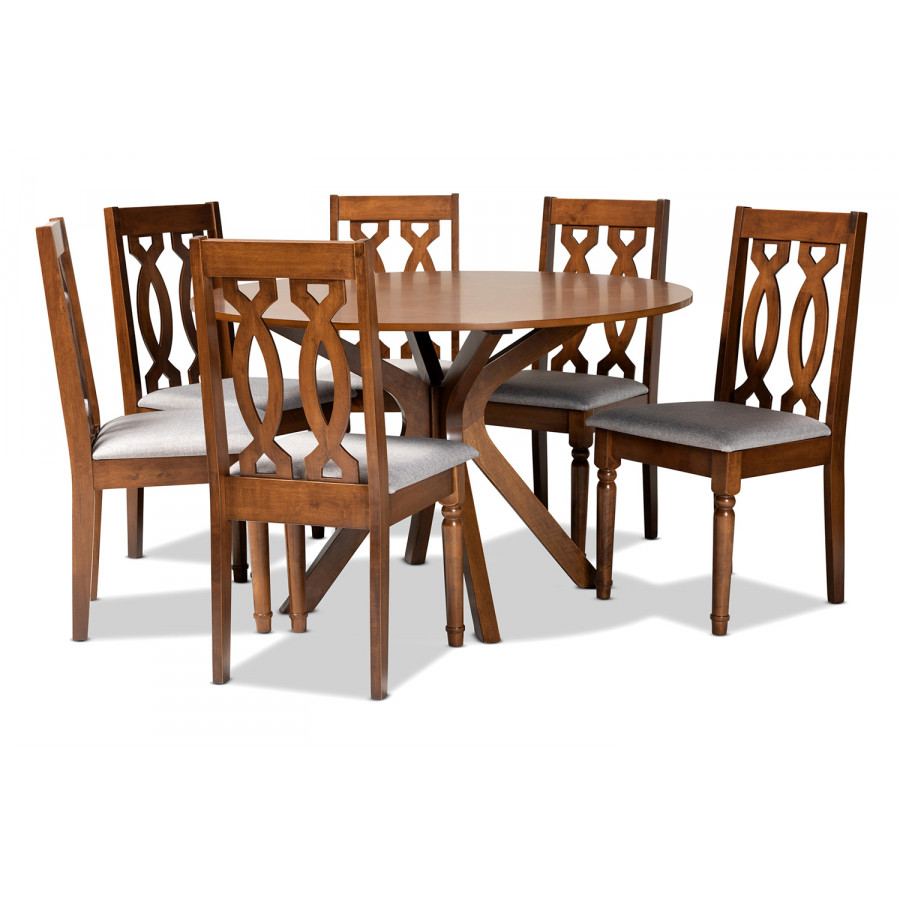Baxton Callie Modern 7-Piece Dining Set - Gray/Walnut Brown