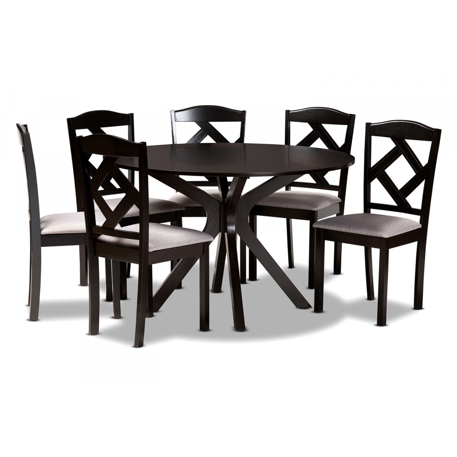 Baxton Carlin Modern 7-Piece Dining Set - Gray/Dark Brown