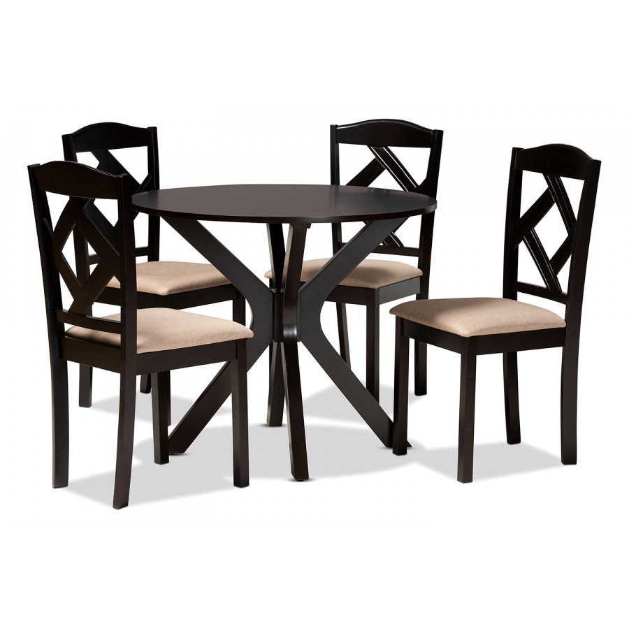 Baxton Carlin Modern 5-Piece Dining Set - Sand/Dark Brown