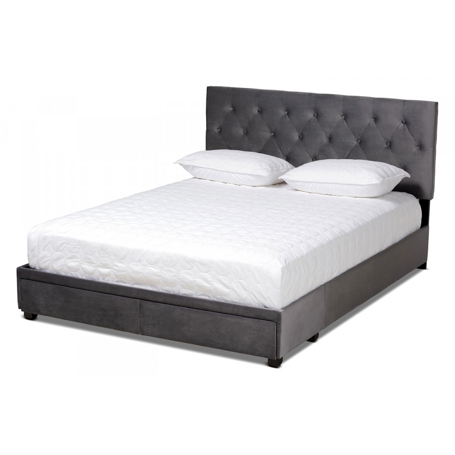 Baxton Caronia Modern 2-Drawer Queen Size Platform Storage Bed - Gray