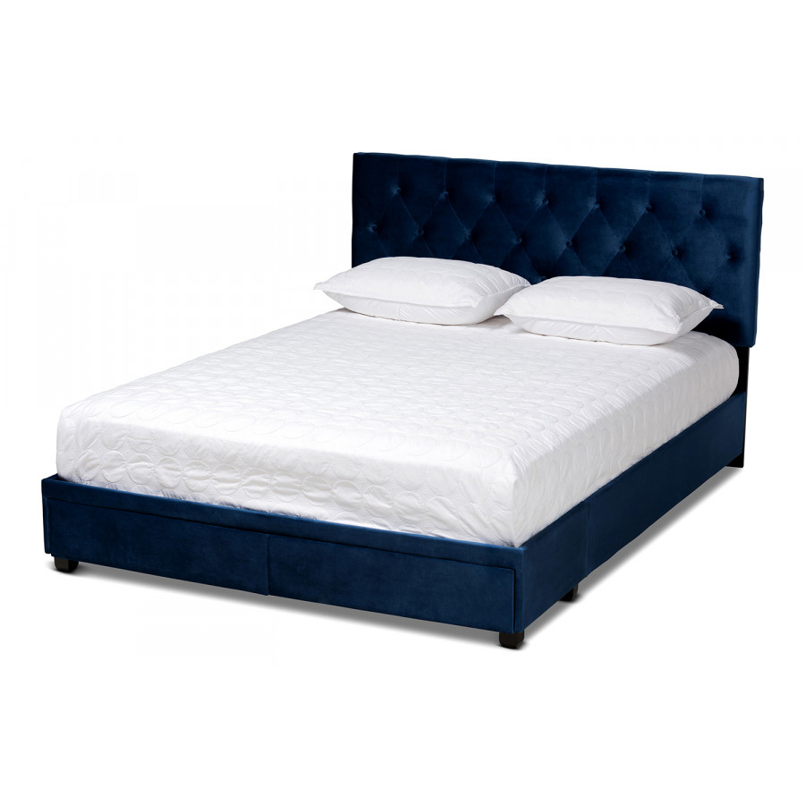 Baxton Caronia Modern 2-Drawer Queen Size Platform Storage Bed - Navy Blue