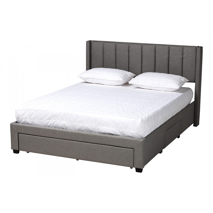Baxton Coronado Mid-Century Modern Full Size 3-Drawer Storage Platform Bed - Gray