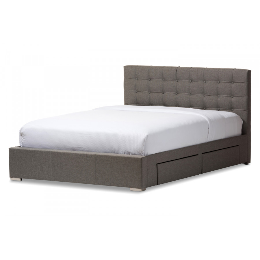 Baxton Rene Modern Queen Size 4-drawer Storage Platform Bed - Gray