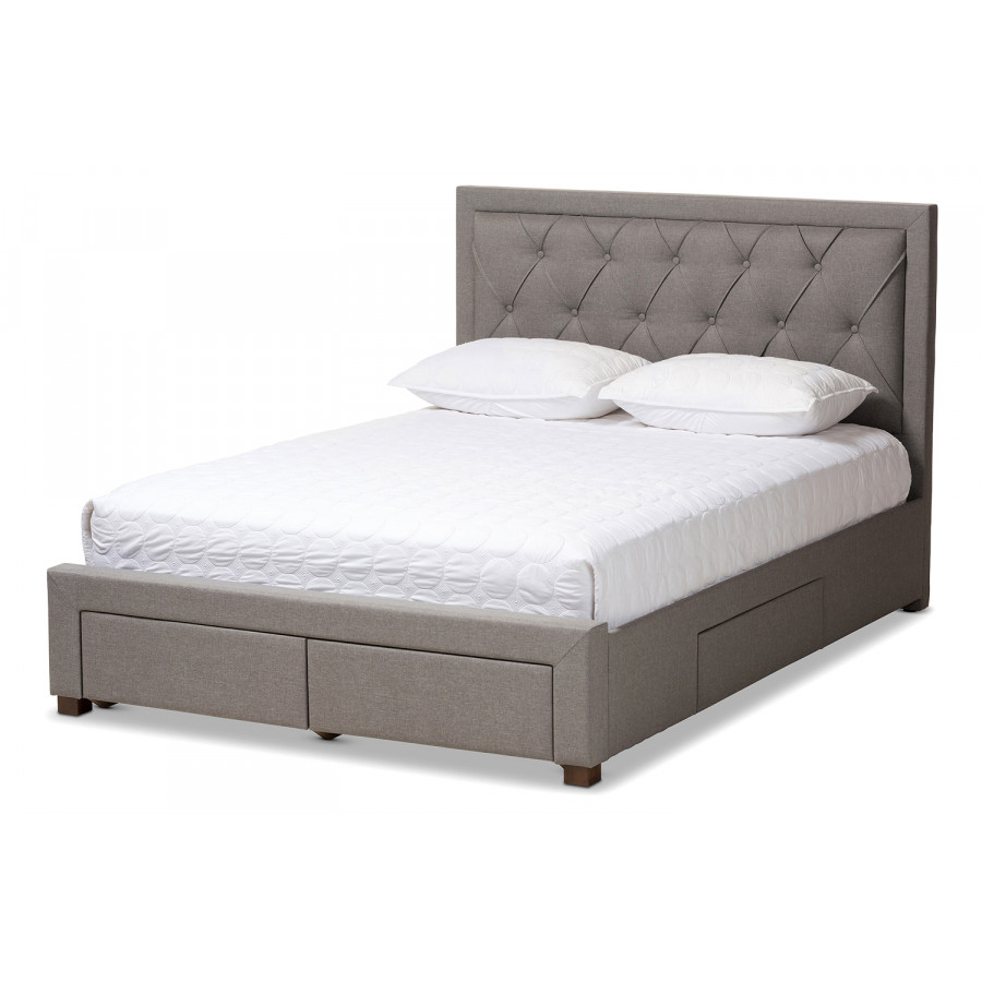 Baxton Aurelie Modern King Size Storage Bed - Light Gray