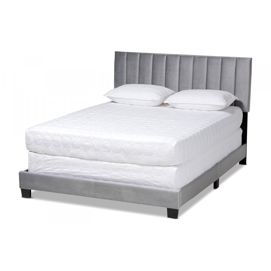 Baxton Clare Queen Size Panel Bed with Channel Tufted Headboard - Gray