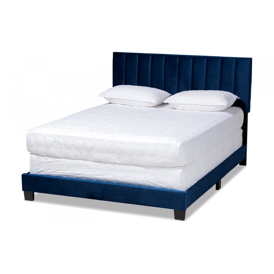 Baxton Clare Full Size Panel Bed with Channel Tufted Headboard - Navy Blue
