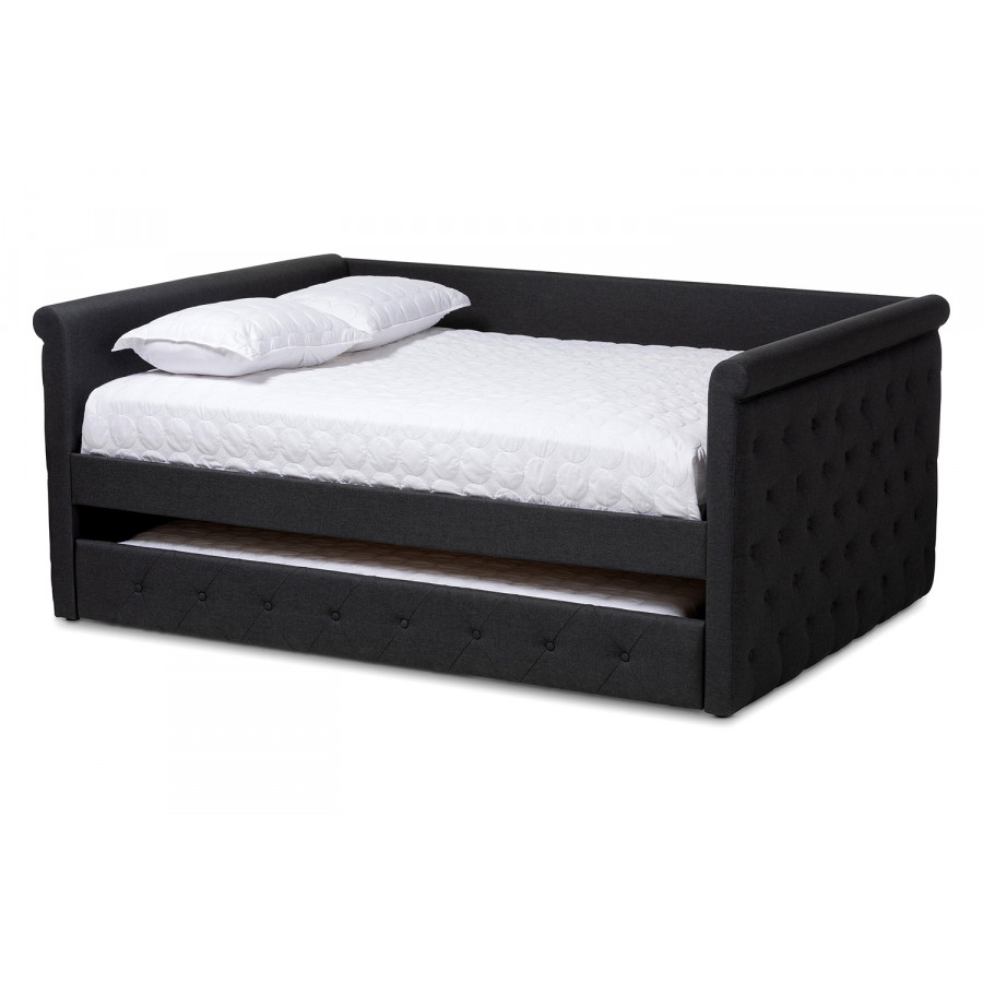 Baxton Alena Modern Queen Size Daybed with Trundle - Dark Gray