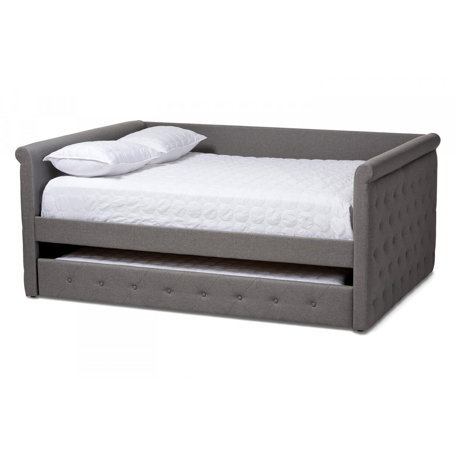 Baxton Alena Modern Queen Size Daybed with Trundle - Gray