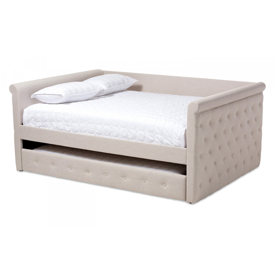 Baxton Alena Modern Queen Size Daybed with Trundle - Light Beige