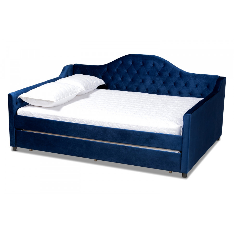 Baxton Perry Modern Queen Size Daybed with Trundle - Navy Blue