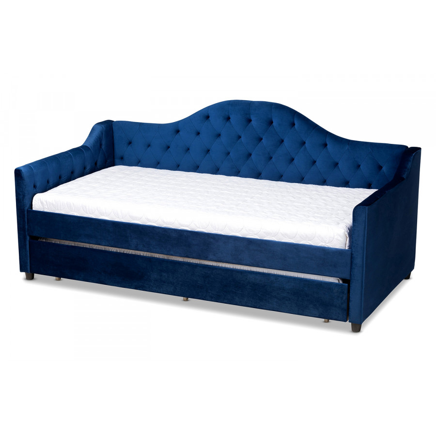 Baxton Perry Modern Twin Size Daybed with Trundle - Navy Blue