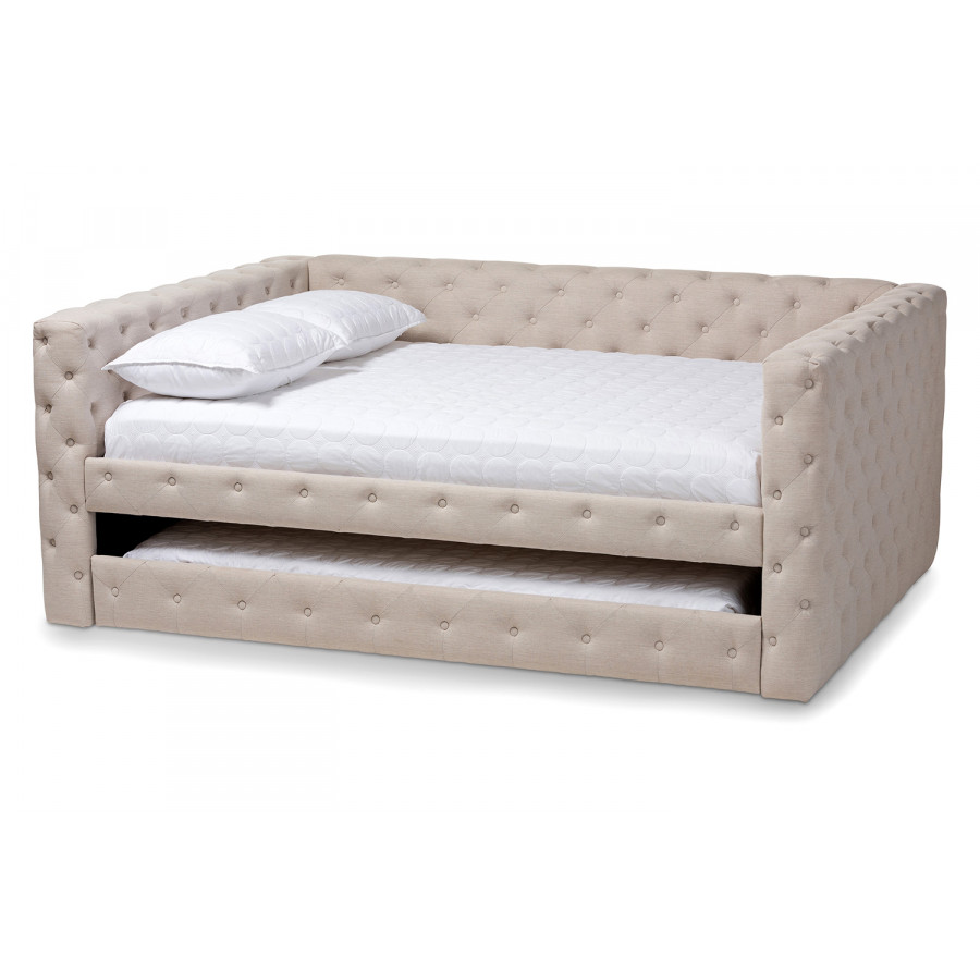 Baxton Anabella Modern Queen Size Daybed with Trundle - Light Beige