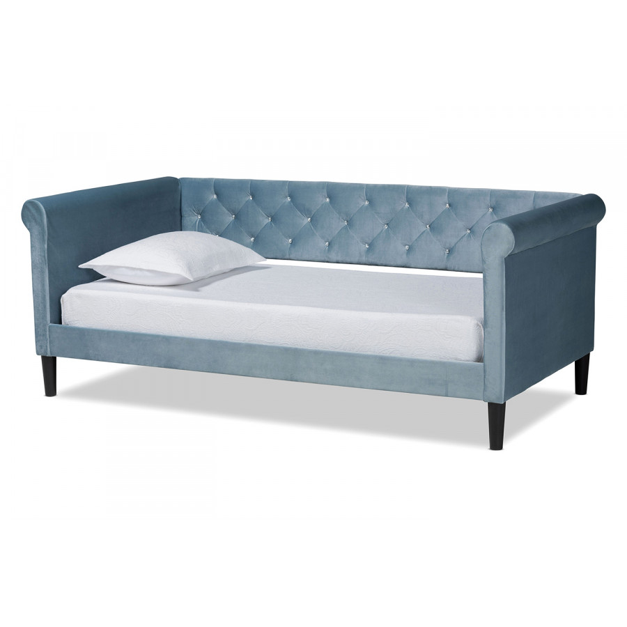 Baxton Cora Modern Twin Size Daybed - Light Blue Velvet