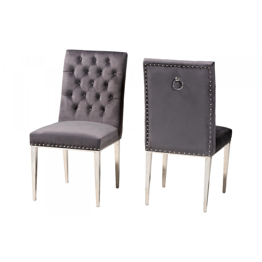 Baxton Caspera Contemporary Glam 2-Piece Dining Chair Set - Gray Velvet