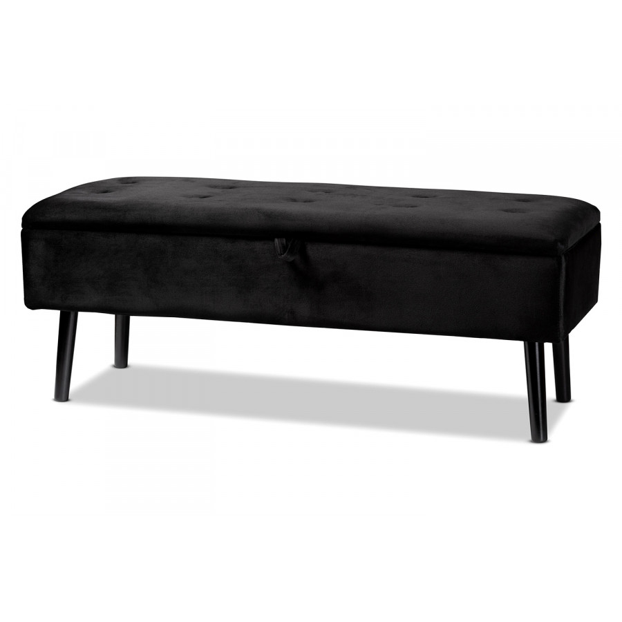 Baxton Caine Modern Storage Bench - Black Velvet