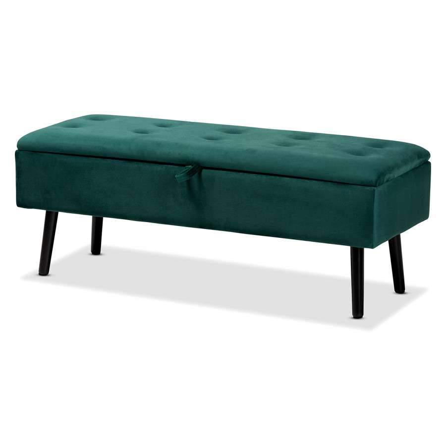 Baxton Caine Modern Storage Bench - Green Velvet