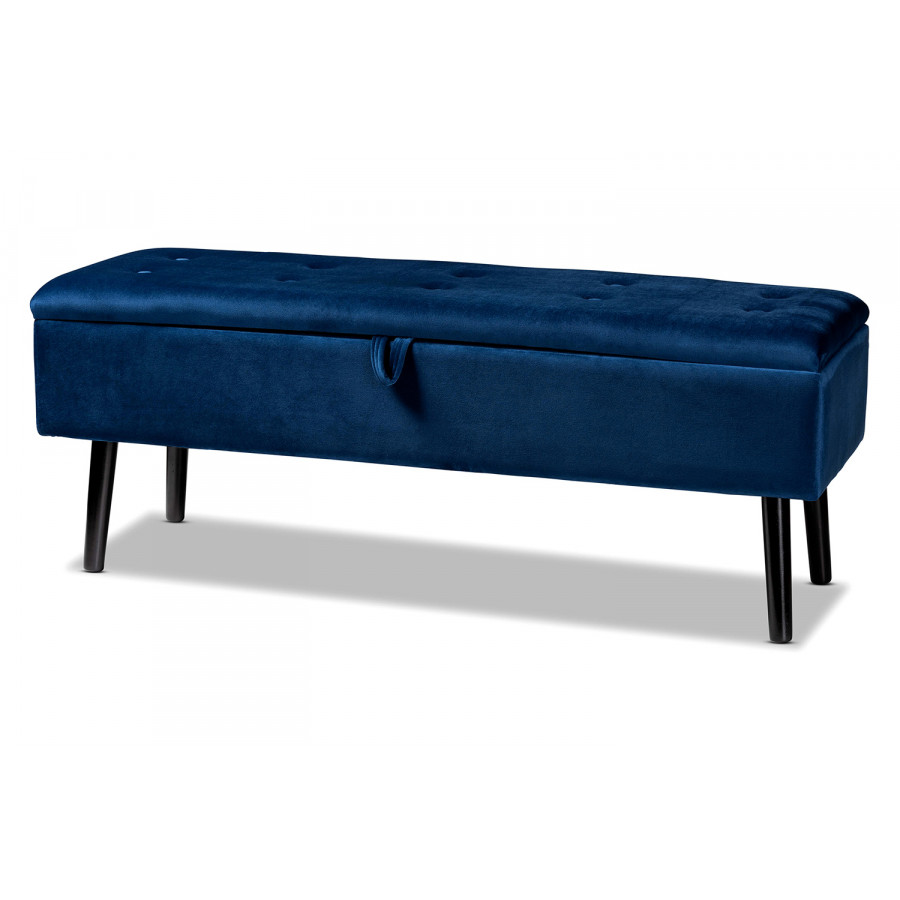 Baxton Caine Modern Storage Bench - Navy Blue Velvet