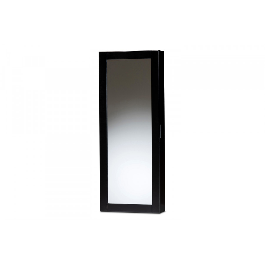 Baxton Pontus Modern Wall-Mountable Jewelry Armoire with Mirror - Black