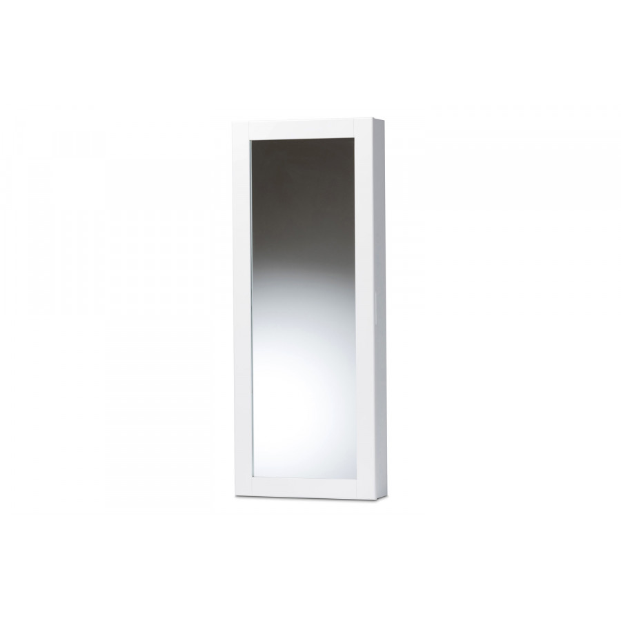 Baxton Pontus Modern Wall-Mountable Jewelry Armoire with Mirror - White