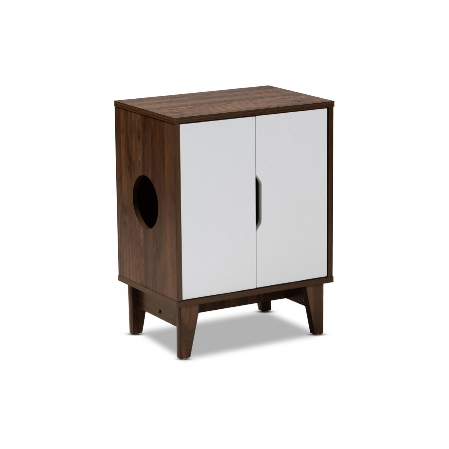 Baxton Romy Mid-Century Modern 2-Door Wood Cat Litter Box Cover House - Walnut Brown