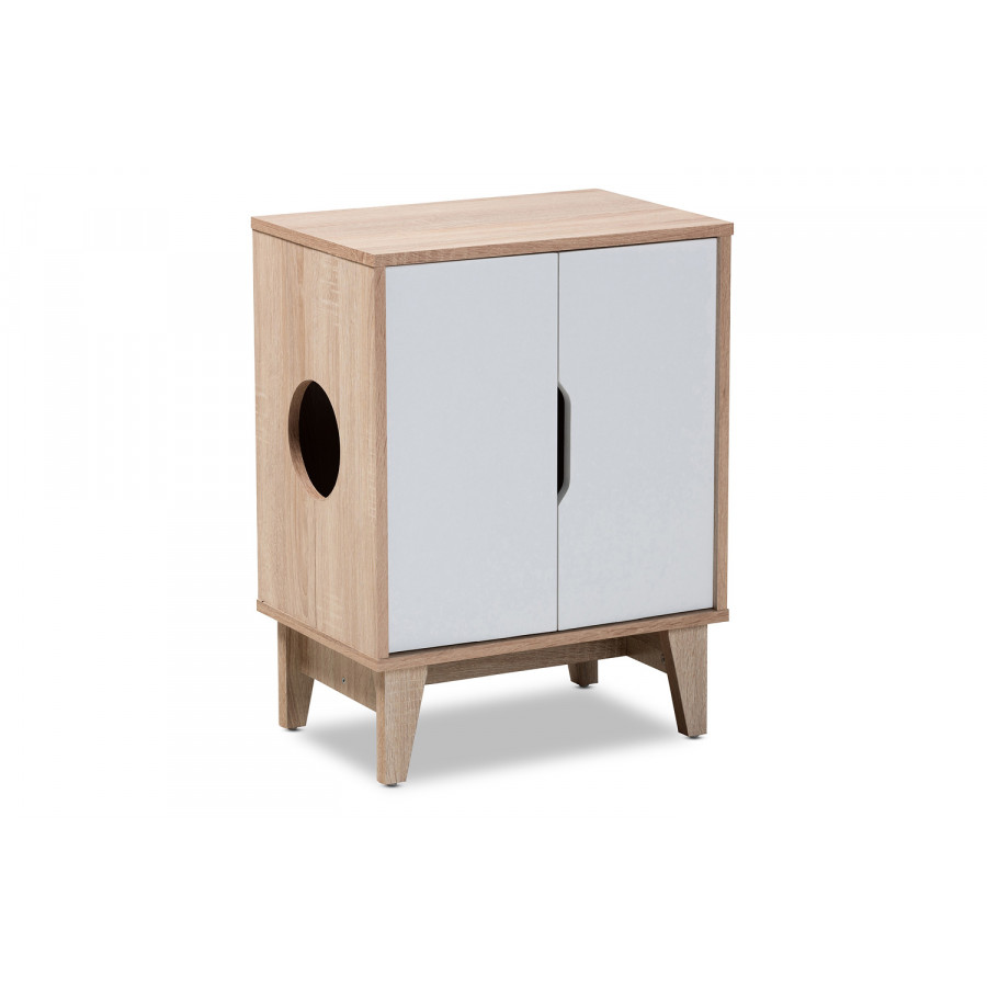 Baxton Romy Mid-Century Modern 2-Door Wood Cat Litter Box Cover House - Oak