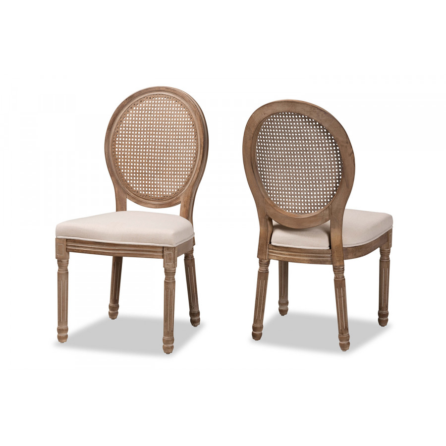 Baxton - Louis 2-Piece Dining Chair Set with Rattan
