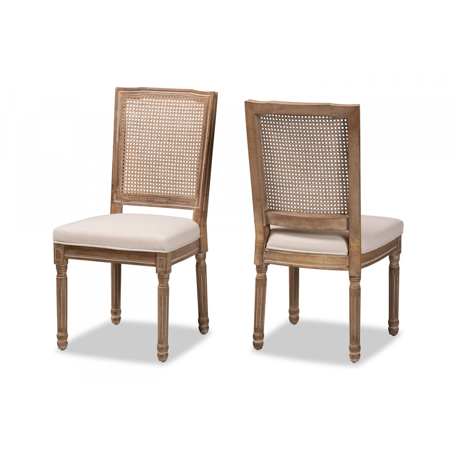 Baxton - Louane 2-Piece Dining Chair Set with Rattan