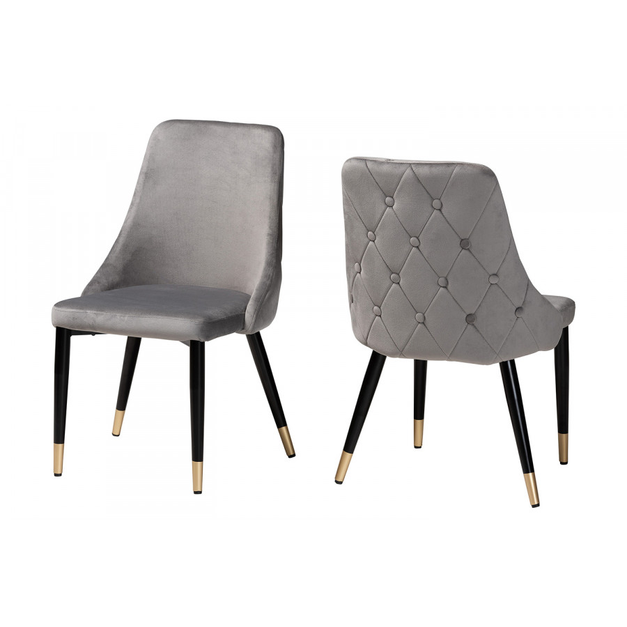 Baxton Giada Contemporary Glam 2-Piece Dining Chair Set - Gray Velvet
