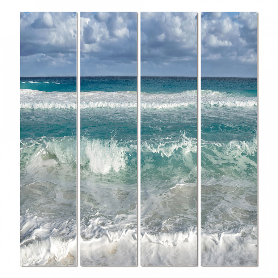 Bellini - 4 Piece Acrylic Picture of Foams Sea Water and White Sandy Beach in Multi-Color