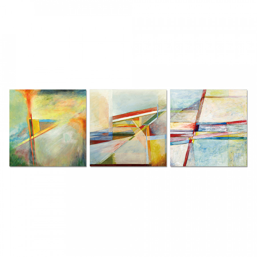 Bellini - 3X Horizontal Panel Acrylic Picture of Abstarct Trio in Multi-Color