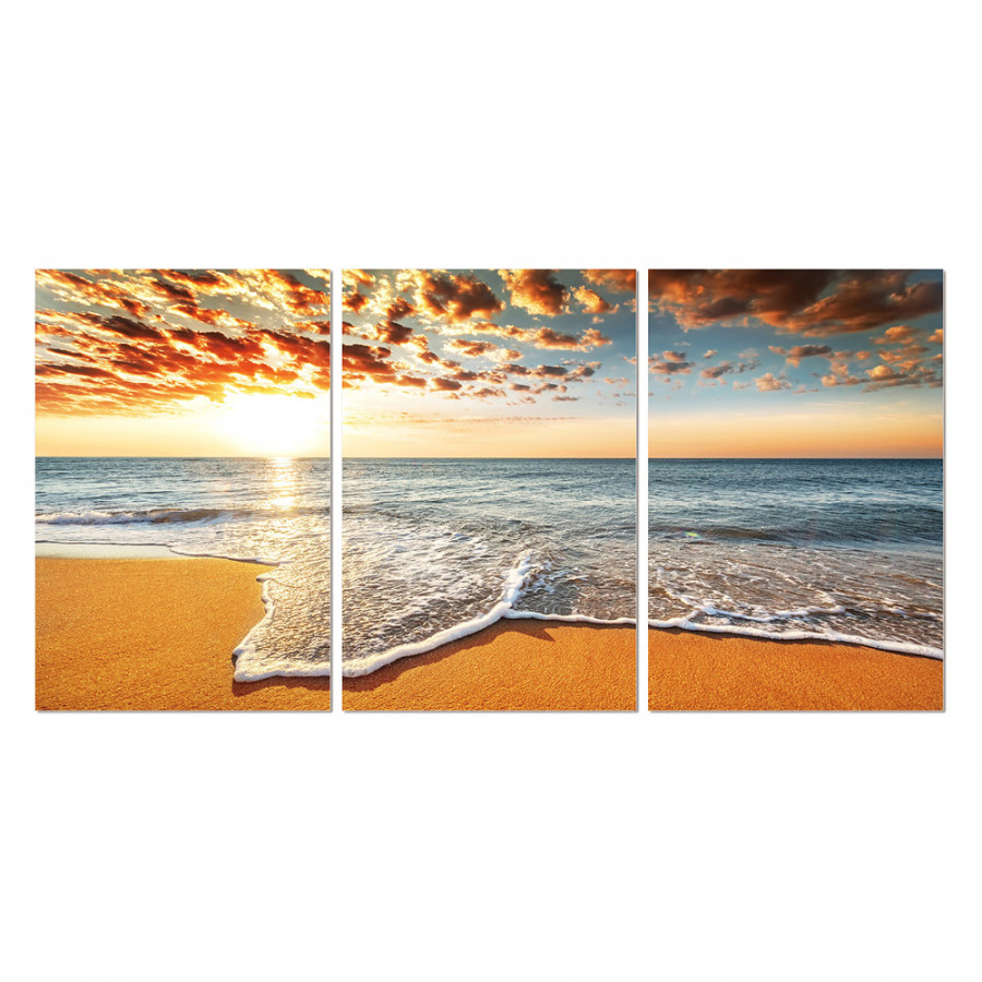 Bellini - 3 Piece Acrylic Panel Picture of Warm Sandy Beach in Multi-Color