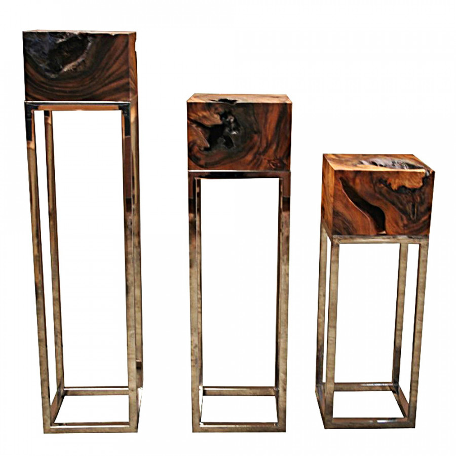 Bellini Block Pedestal - Gold/Brown, 39"