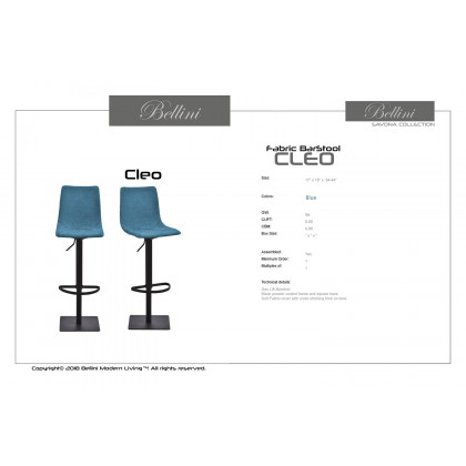 Bellini Cleo Hydraulic Barstool - Blue