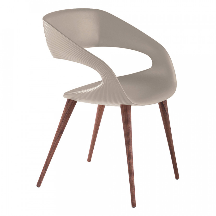 Bellini Shape Dining Chair - Tan, with Wood legs