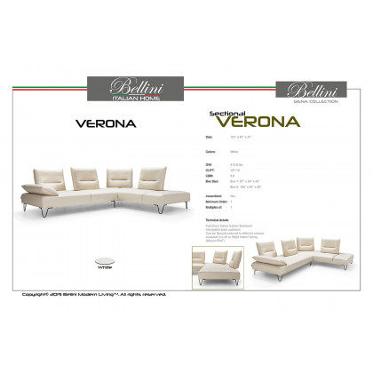 Bellini Verona Sectional - White, Right Hand Facing