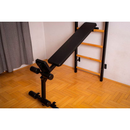BenchK 733B Wall Bar with Convertible Pull-Up Bar, Dip Bar and Workout Bench - Black/Wood