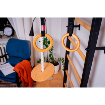 BenchK 211B+A076 Wall Bar with Pull-Up Bar and Gymnastic Accessories - Black/Wood