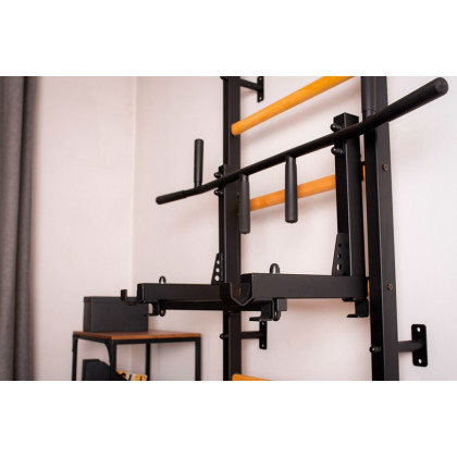BenchK 732B Wall Bar with Convertible Pull-Up Bar and Dip Bar - Black/Wood